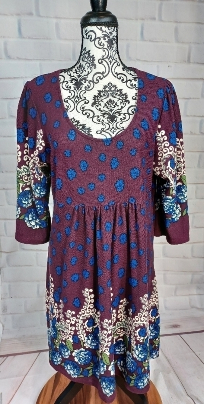 R & B collection women's size 1x stretch knit floral print popover dress b11
